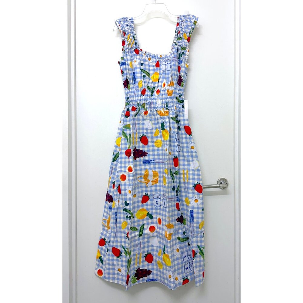 NWT Lisa Says Gah Annie Picnic Alfresco Print Maxi Dress Blue Gingham Food 2XL - Picture 2 of 11